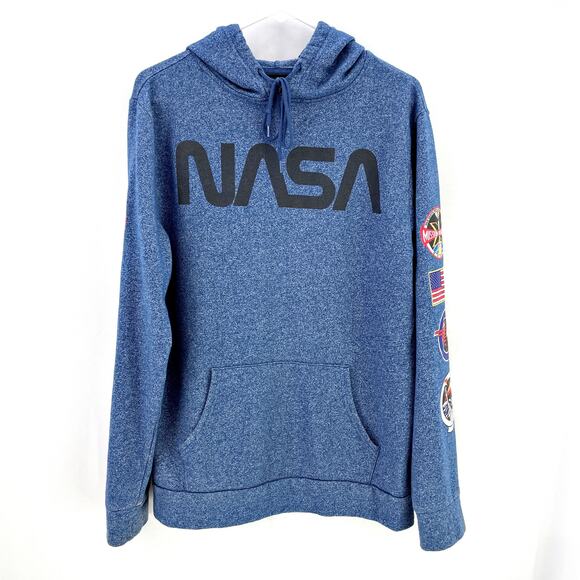 NASA Worm Callout Logo Patches Aldrin Hoodie Sweatshirt Front Pocket MED Space - Picture 1 of 5